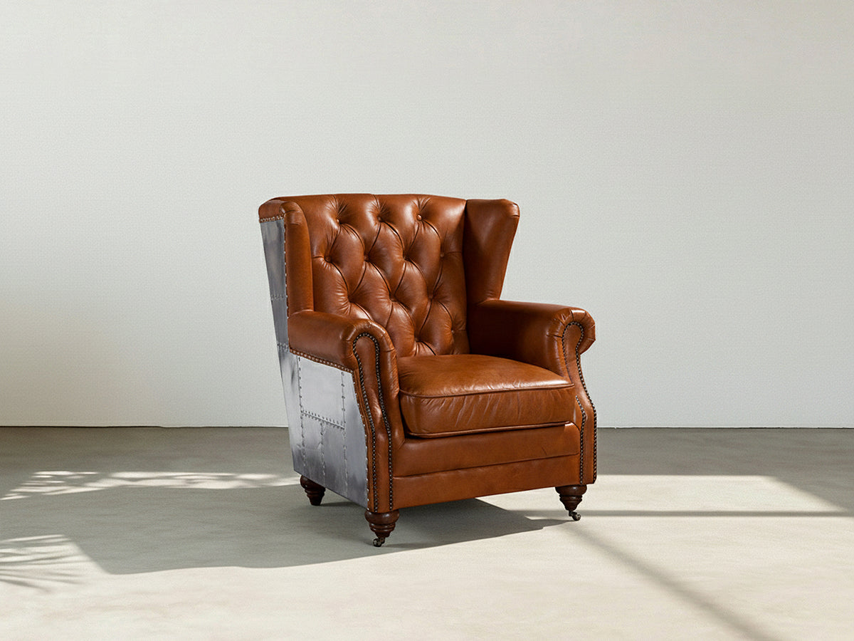 Howard Riveted Leather Armchair, Vintage Tan