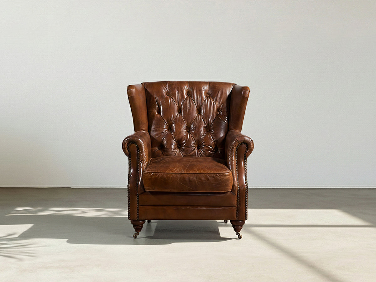 Howard Riveted Leather Armchair, Tobacco Brown